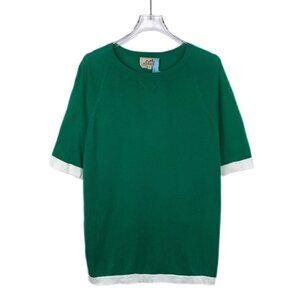 Hermès Green Cotton Knit Short-Sleeve Sweater With White Trim Round Neck Made In